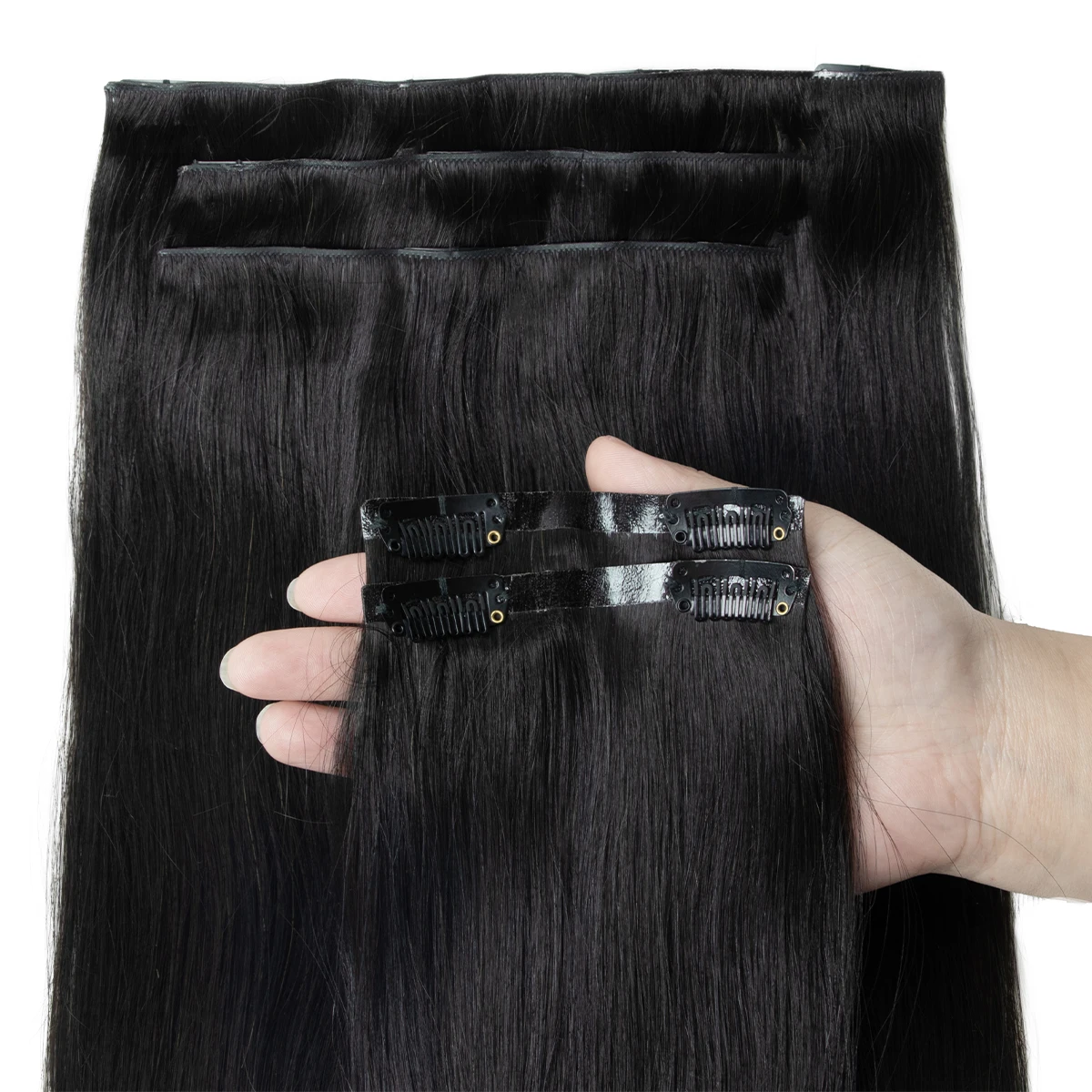 Onzichtbare dikke PU clip-in human hair extensions naadloze PU inslag tape clip op haar voor dik ruw haar 7PCS 12-24inch 100G-120G