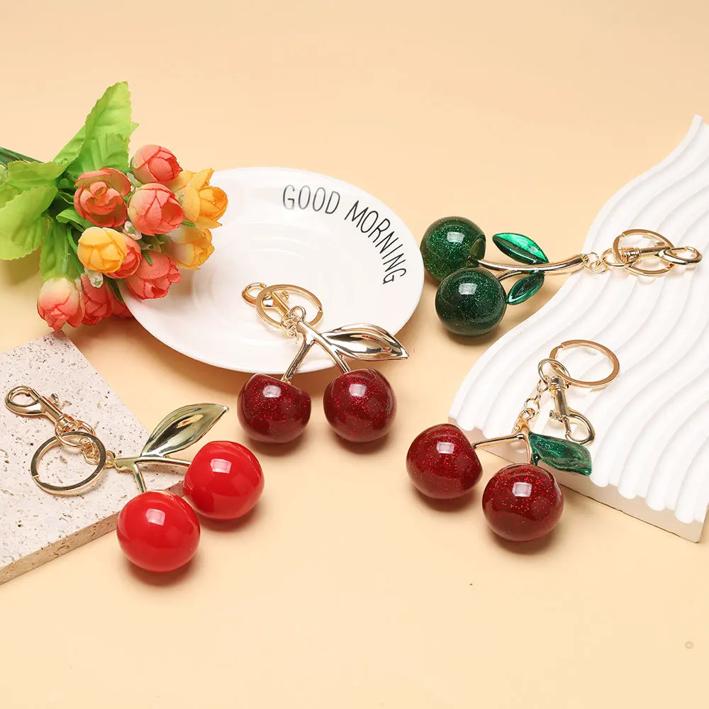 Portachiavi alla moda con ciliegia rossa, frutta estiva, ciliegie, portachiavi con ciondolo per donna, uomo, borsa per gioielli, accessori regalo