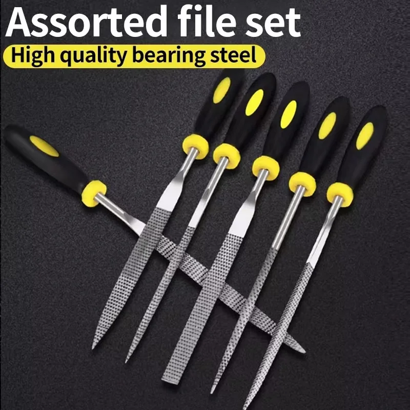 6-Piece Needle File Kit with High Temperature Quenching and Rubber Handle - Includes 6 Shapes Flat, Flat Warding, Square, Triang