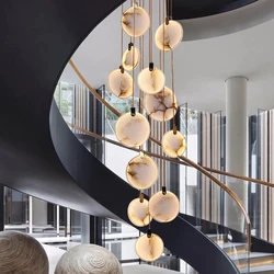 Nordic LED Marble Chandelier Attic Lobby Lighting Luxury Living Room Staircase Marble Pendant Lamp Home Decor Ceiling Chandelier
