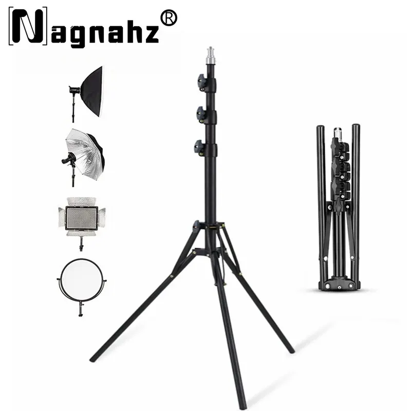 NAGNAHZ 78\'\' Photographic Lighting Tripod Aluminum Alloy Foldable Portable Light Stand Photography Camera Flash Mount Brackets