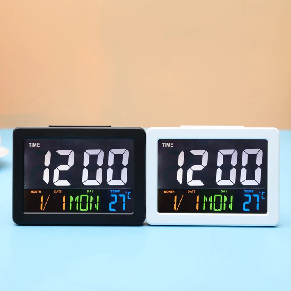G2000 Modern Digital Electronic Desk Clock Large Color LCD Panel With Thermometer Calendar Snooze Feature Bedroom Alarm