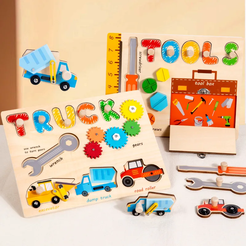 Children Early Education Wooden Puzzle Grab Board Toolbox Busy Board Simulation Pretend Toy Fine Motor Training Educational Toys