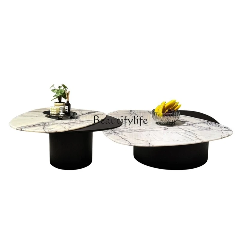 

**Italian minimalist medieval style special-shaped villa natural marble coffee table tea table