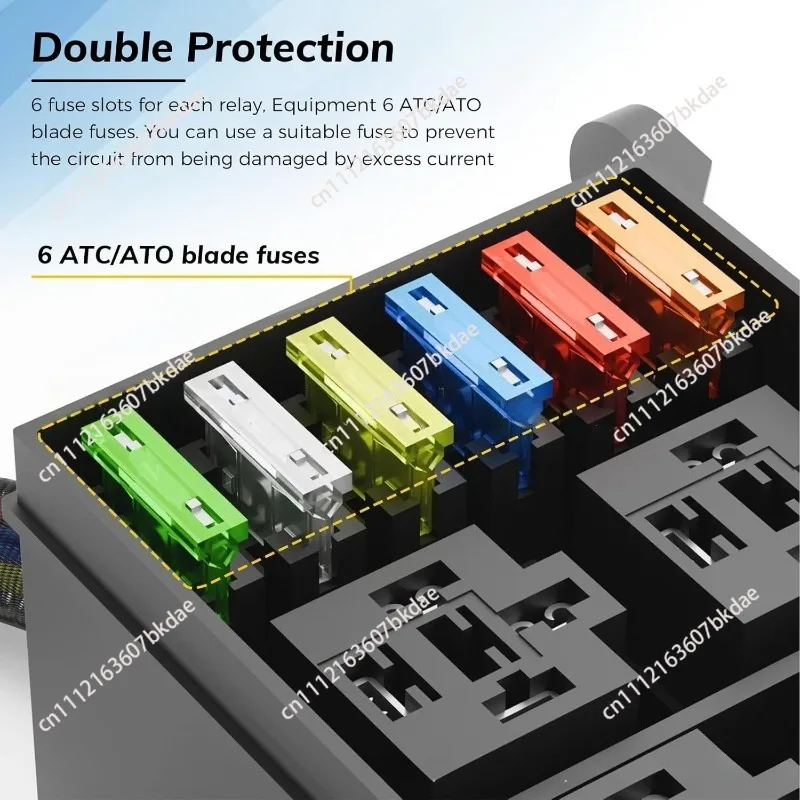 Universal 6-way Relay Fuse Socket Box 4-pin 12v  24vAutomotive Pre-wired Relay Fuse Box ATC/ATO with Relay and Automotive Fuse