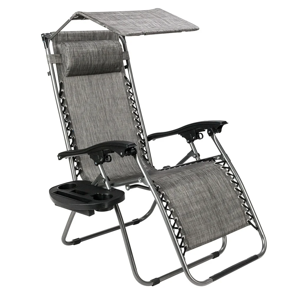 Infinity Zero Gravity Chair with Awning Lounge Patio Chairs with Pillow and Utility Tray Adjustable Folding Recliner for Deck