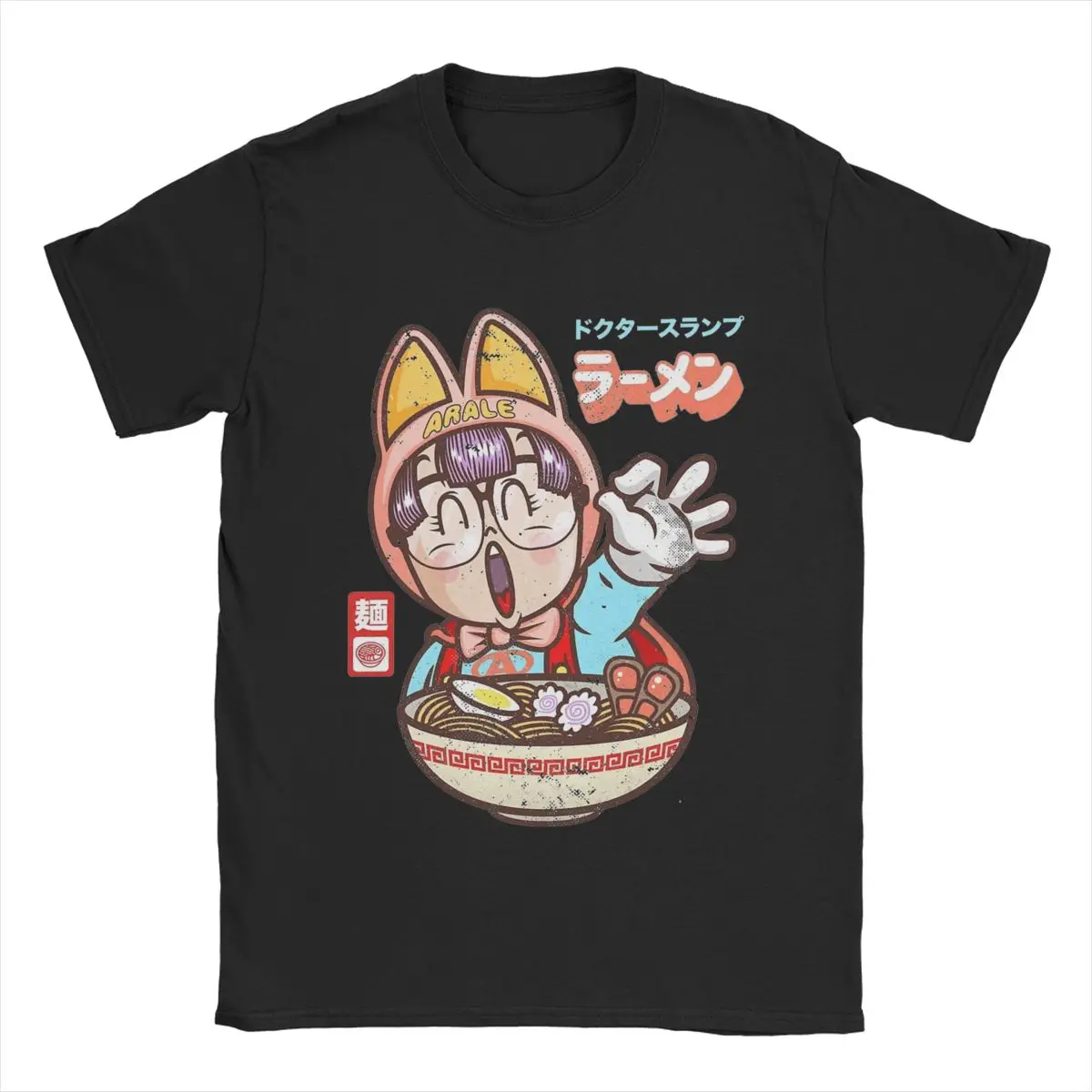 Arale Noodle Ramen Dr Slump T-Shirt for Men Vintage 100% Cotton Tee Shirt Round Neck Short Sleeve T Shirts Summer Clothes