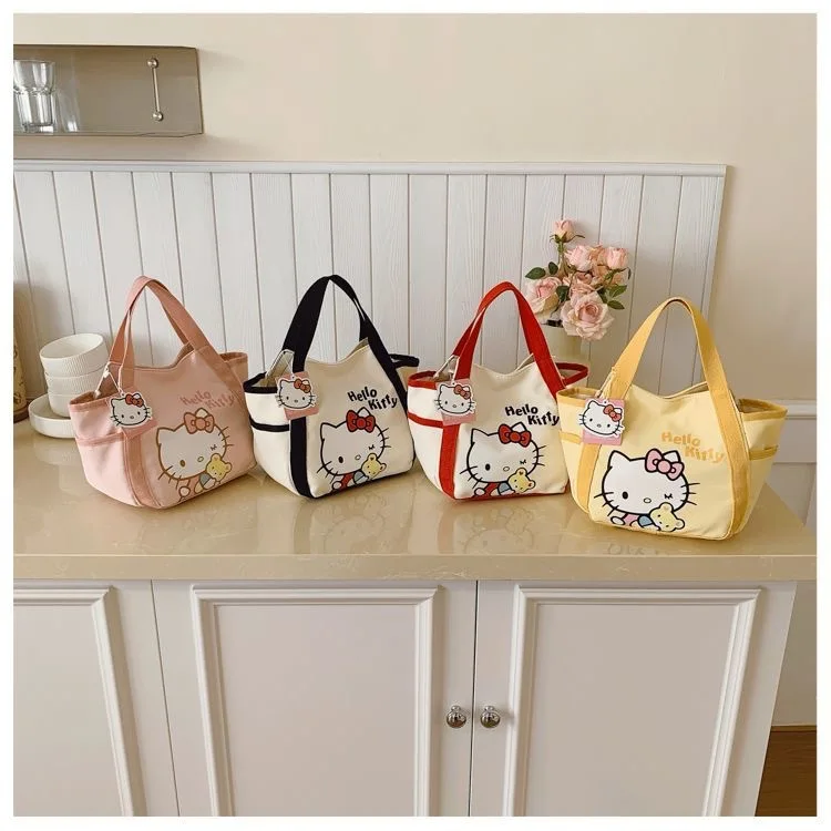 Hello Kitty Bento-Tasche für Damen, niedliche Cartoon-Leinentasche mit großem Fassungsvermögen, geeignet als Pendler-Handtasche für Studenten und Büroangestellte – Detail 1