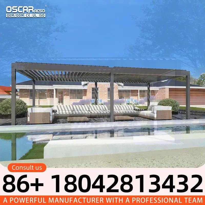 Outdoor Aluminum Retractable Opening Roof Pergola with Zip Screen Motorized LED Lights Customizable for Garden Patio Backyard pe