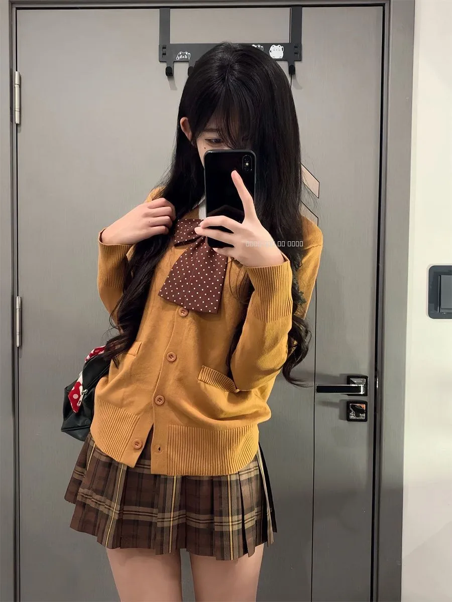 

Японский вязаный кардиган, свитер, женский карамельный комплект, колледж Wind irt School orm Sensation, осенне-зимний наряд