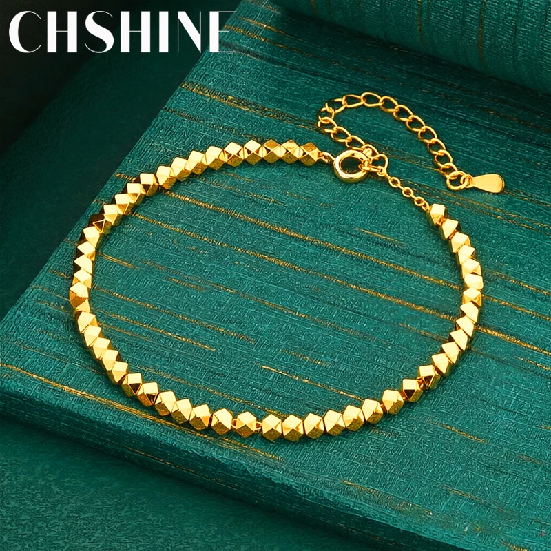 925 Sterling Silber 18K Gold Quadratisches Perlenarmband für Damen Hochzeit Party Mode Charm Schmuck Geschenk