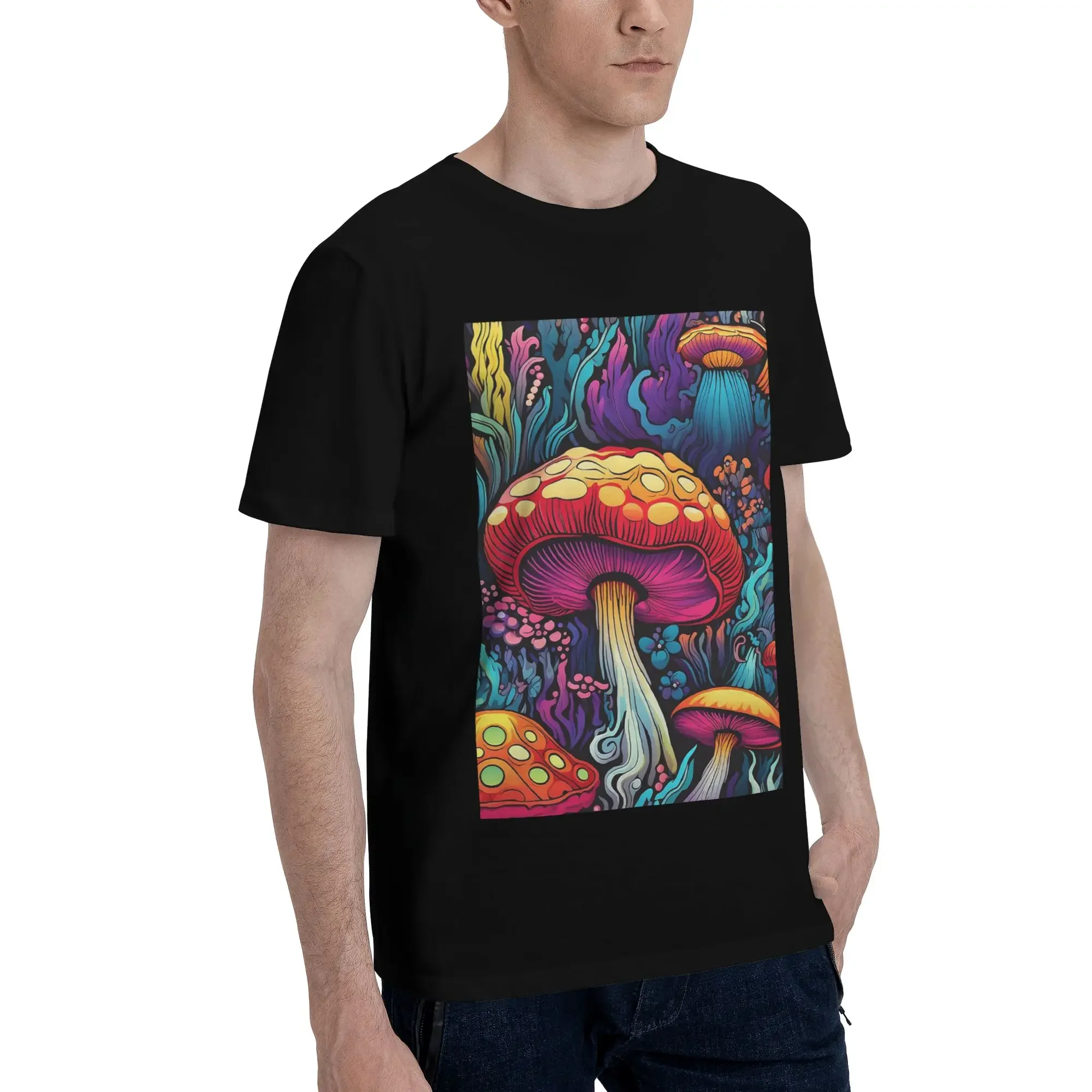 Acid Trippy Weird Psychedelic Mushroom Men T-Shirt Plus Size T Shirts Men's Crew Neck Cotton Tees Short Summer Male