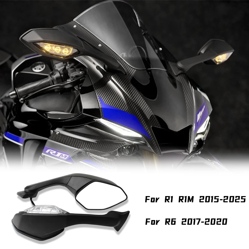 

Motorcycle Accessories Rear View Mirrors LED Turn Signal For Yamaha YZF R1 15-25 YZF-R1M/S YZF R6 17-22
