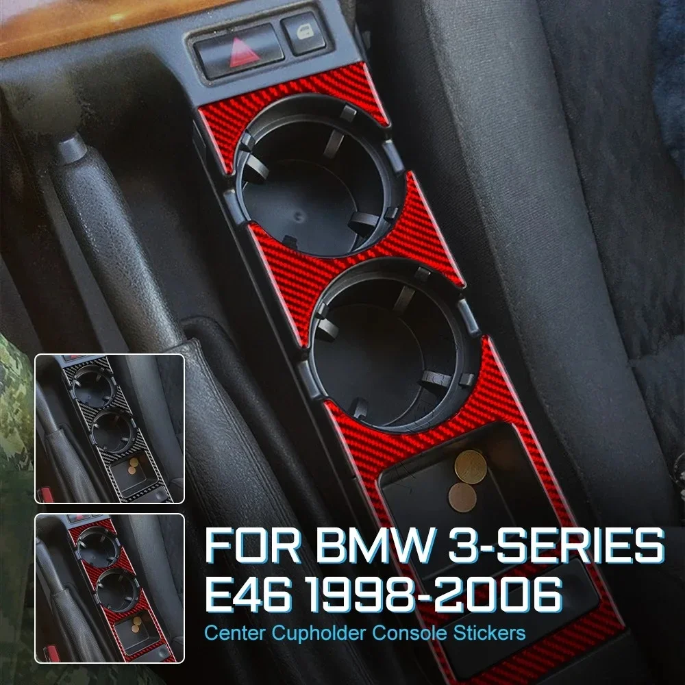 For BMW E46 3 Series 1998-2006 Gear Warning Button Cup Holder Trim Carbon Fiber Interior Accessories Styling Decor Replacement