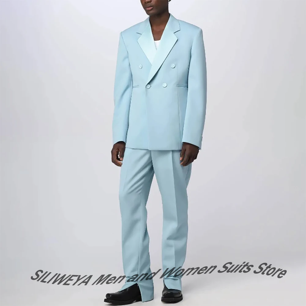 

Modern Men Wedding Suits Notch Lapel Double Breasted Tuxedos Zipper Design Groom Party 2 Pcs Jacket+Pants Customized Costume