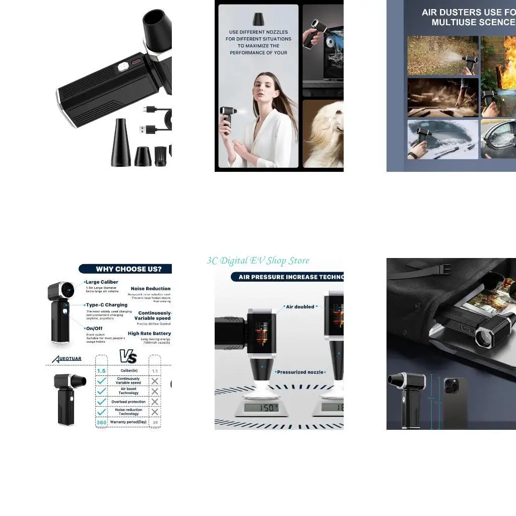 

E74D Многофункциональный вентилятор Air Duster со сменной насадкой Сухой вентилятор Беспроводной сжатый электрический Air Duster