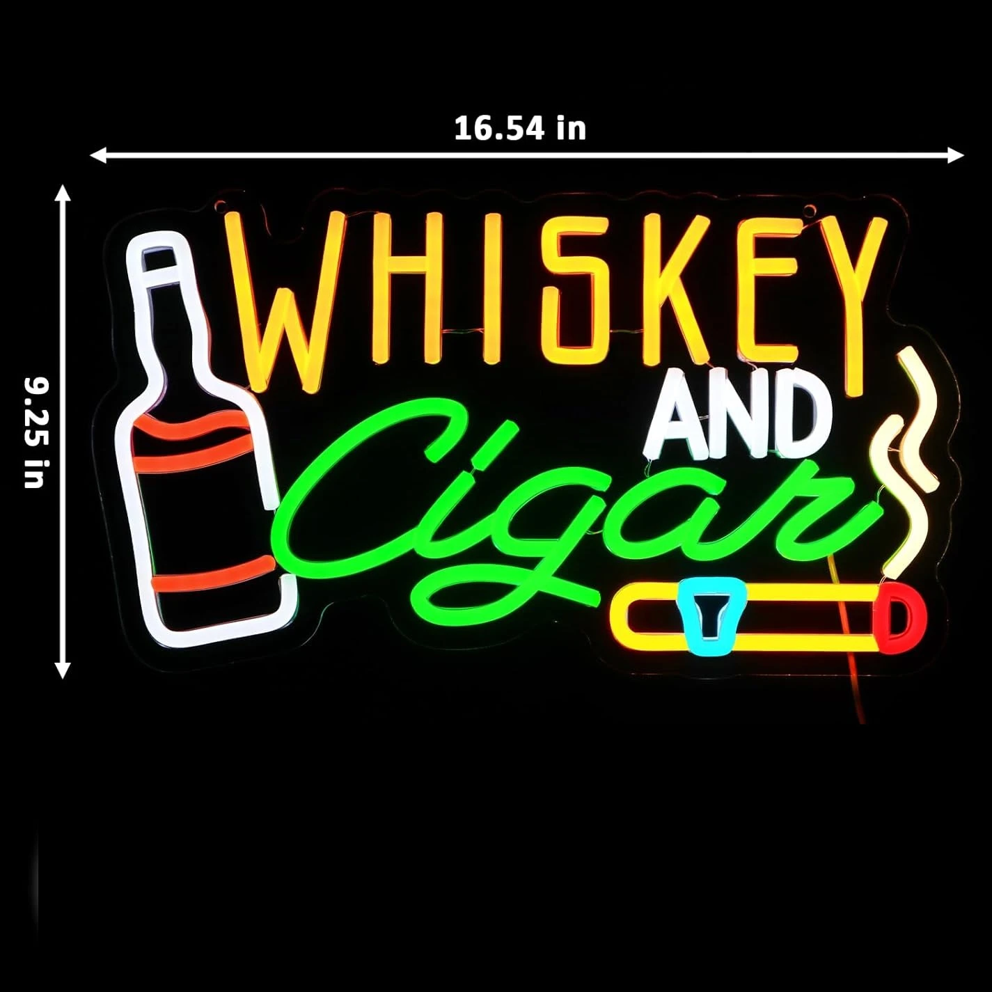 Whiskey Cigar Neon Sign LED Wall Light Dimmable USB for Man Cave Bar Garage Lounge Club Garage Wall Decor Birthday Gift for Him