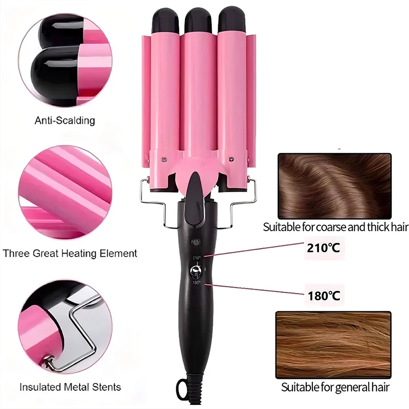 Tragbarer Elektrischer Lockenstab für den Salon, Drei-Röhren-Lockenstab, Haarstyling-Feder mit Wasserwellen-Effekt