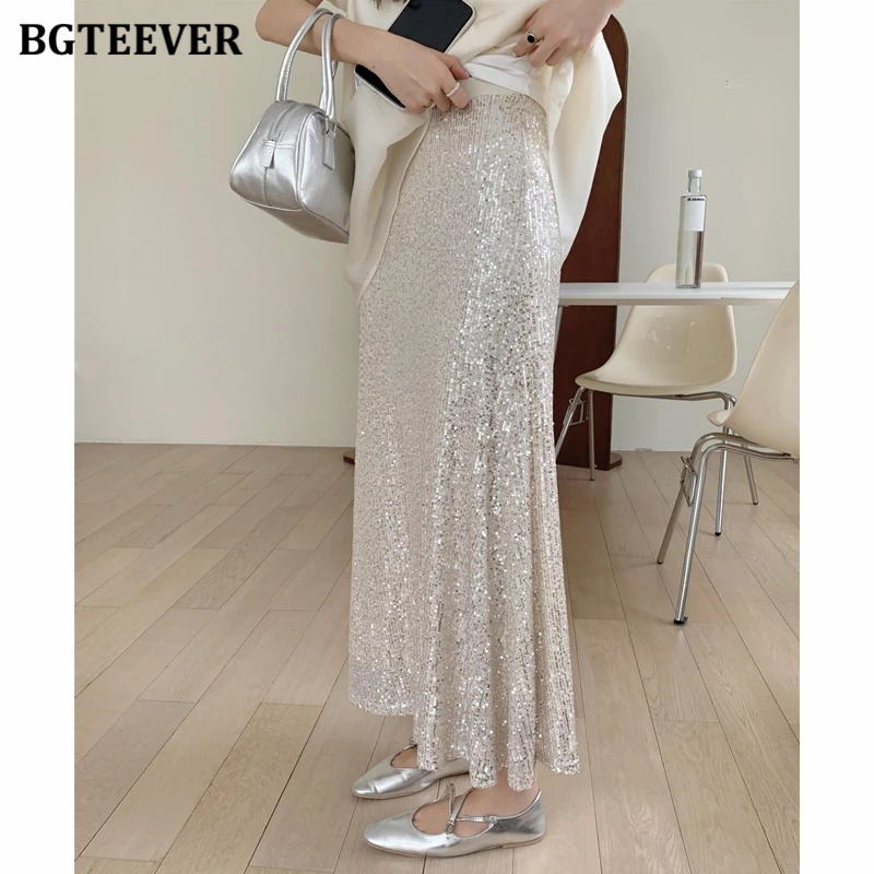 BGTEEVER Elegant Skinny Long Mermaid Skirt for Wowmn Stylish Elastic Waist Package Hip Sequins Skirts Female