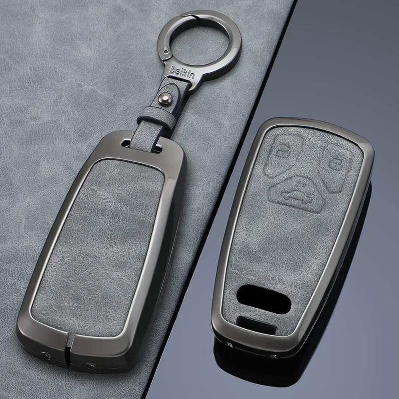 

Alloy Leather Car Remote Key Case Cover Shell For Audi A4 B9 A5 A6 8S 8W Q5 Q7 4M S4 S5 S7 TT TTS TFSI RS Protector Fob Keyless