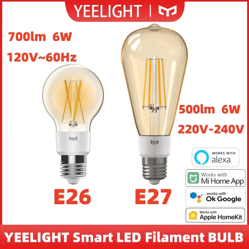Yeelight Smart LED Filament Bulb WiFi Smart Light Warm White Light E26/E27 APP Control is For Homekit Alexa Google SmartThings