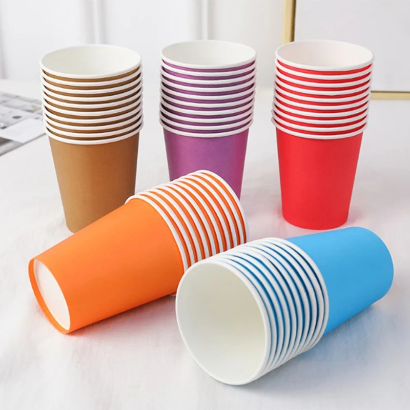 10PCS 9oz 250ml Solid Thick Paper Cup Disposable Cup Wedding Birthday Party Holiday Disposable Tableware