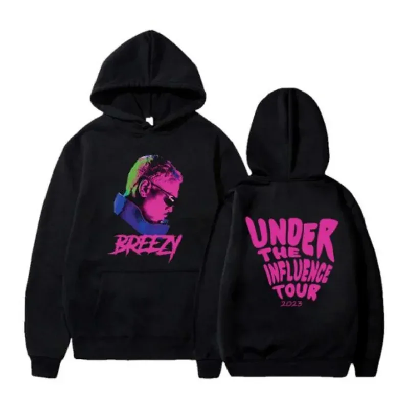 NewBreezy Under The Influence Tour 2023 Chris Brown Merch Hoodie Women Men Long Sleeve Pullover Hooded Sweatshirt Hip Hop Cl UD4