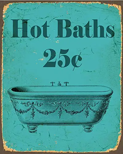 

Hot Bath Bathroom Enamel Metal Tin Sign Wall Plaque 12x8 Inches