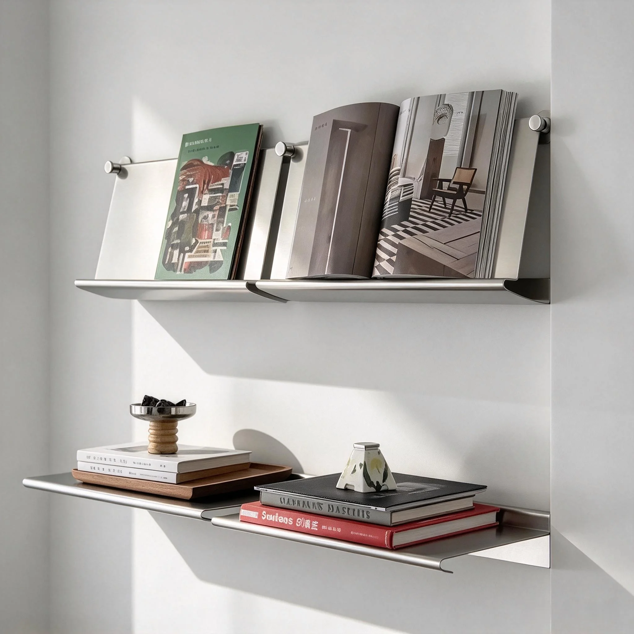Wall Mounted Stainless Steel Straight Shelf, Medieval Bookshelf, Decor Display Rack for Living Room Background Wall