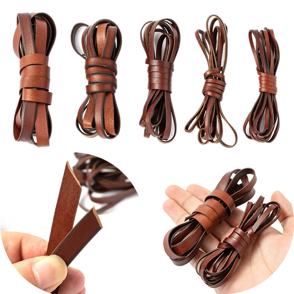 2 Meters Retro Leather Cord 3-10mm Flat Strand Cow Leather Rope Fit Necklace Bracelets DIY Jewelry Making Accessories Supplies