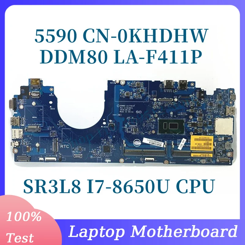 

CN-0KHDHW 0KHDHW KHDHW Mainboard DDM80 LA-F411P For DELL 5590 Laptop Motherboard With SR3L8 I7-8650U CPU 100% Fully Working Well