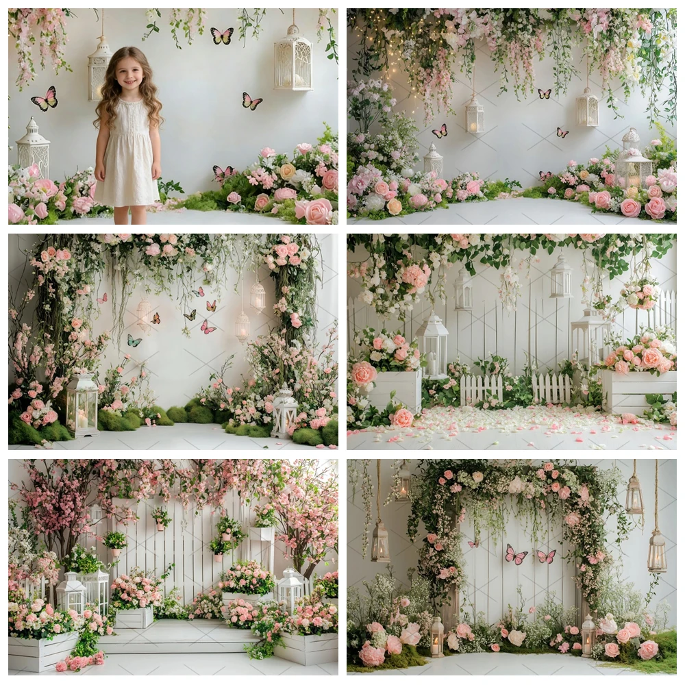 

Spring Floral Butterfly Photography Background Wedding Scene Baby Shower Girls Birthday Party Decor Backdrop Photo Studio Props