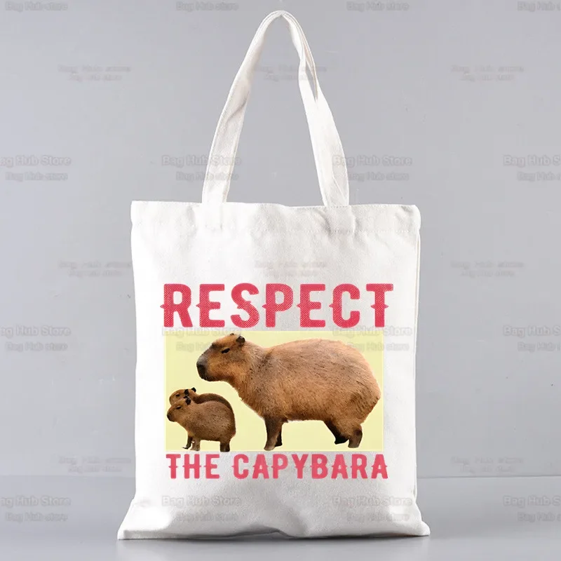 Capibara Funny Canvas Simple Cartoon Print OK I Pull Up Shopping Bags Girls Animal Fashion Life Casual Pacakge Hand Bag