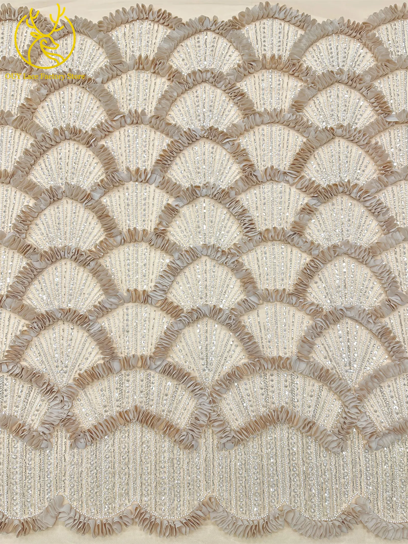 3D High-End Französischer Mesh-Stoff mit Stickerei und Perlen, Spitzenstoff 2026, Hochwertiger Afrikanischer Pailletten-Tüll für Hochzeitskleider zum Nähen – Detail 6