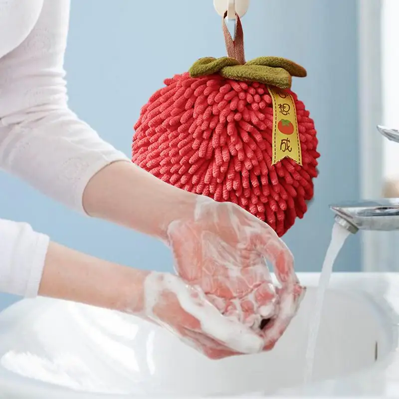 Fuzzy Ball Hand Towel Hand Towels Absorbent Persimmon Shaped Design Kitchen Hand Towels With Hook For New Year & Weddings Gifts