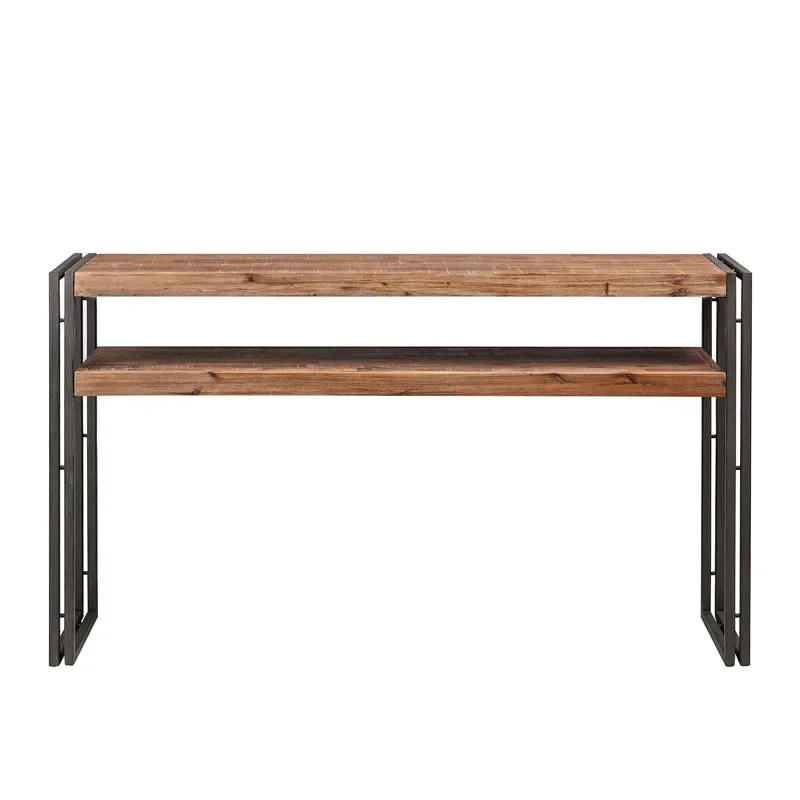Solid wood entrance table Industrial style wrought iron old strip table Simple long double-layer table against the wall