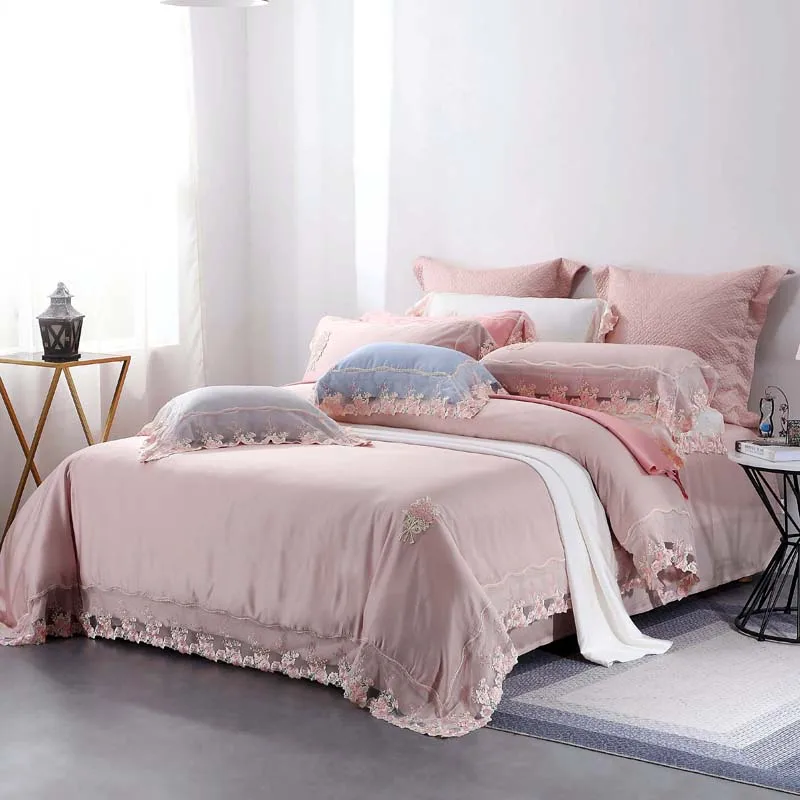 Romantic Lace 4/7Pcs Bedding Sets Long Gauze Skirt Hem Quilt Cover Pillowcase Sheets Bedspread Cushion Cover 1000TC Fabric