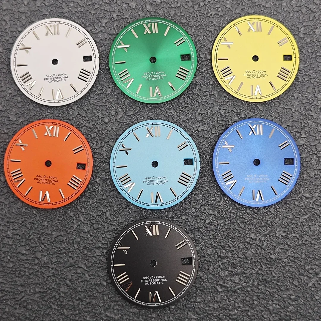 28.5mm Roman Numeral Dial No Luminous Watch Face for NH35A/4R35 Movement Date Watch Modification Parts Solar Orbit Texture Dial image 2