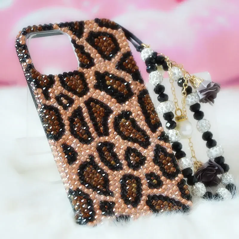 Luxury Full Diamond Crystal DIY Case for IPhone 12 Promax 11 Pro XS Max XR X for Gold Leopard Print Protective Back Cover