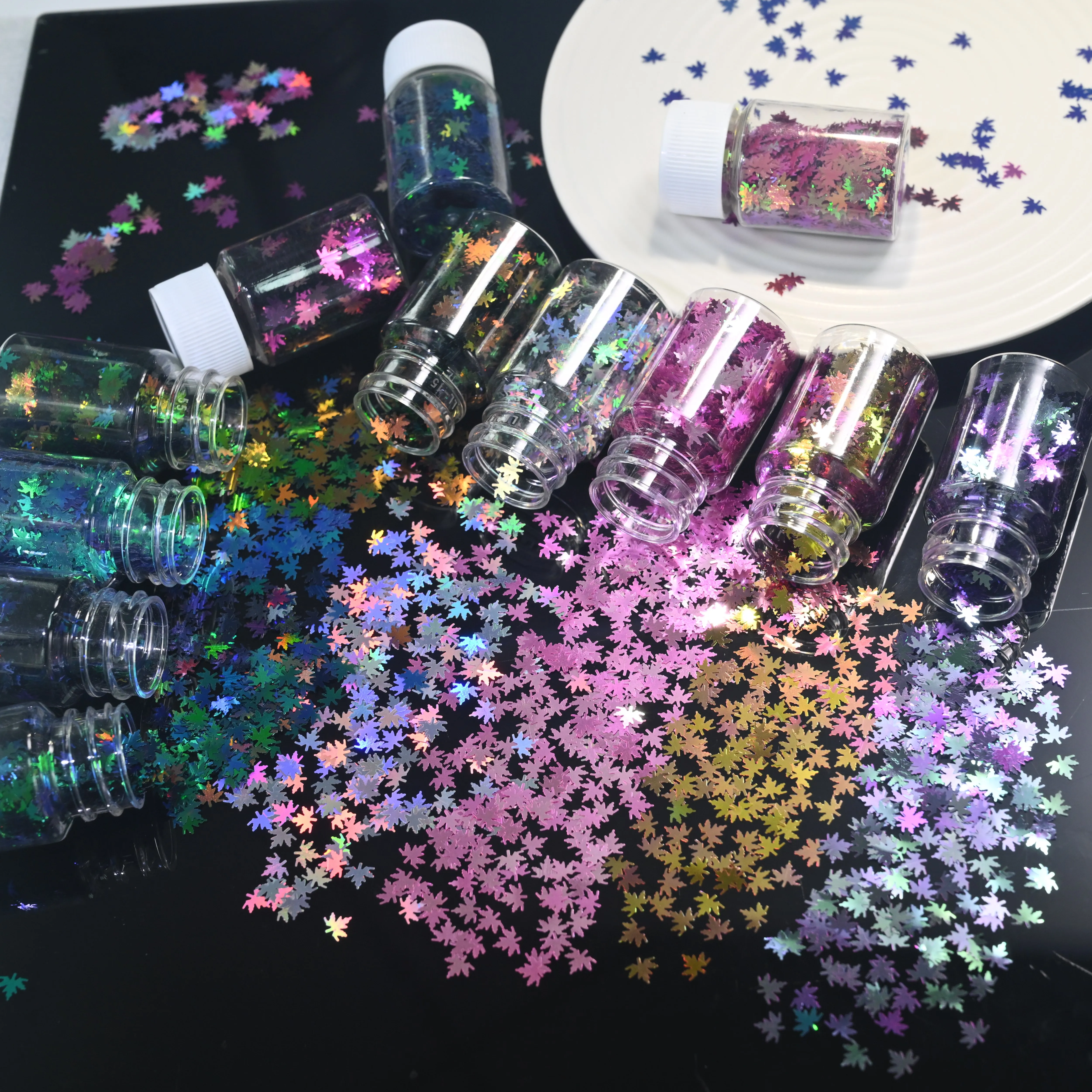 12Jars/Set Holographic  Maple Leaf Nail Glitter Sequins Sparkle Maples Nails Flakes Autumn Leaves Manicure Decoration Paillettes