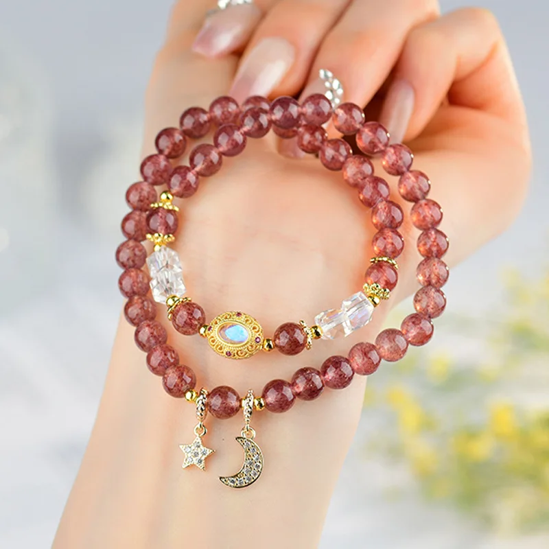 

Natural Golden Strawberry Moon Fashion Double Circle Women'S Bracelet Popular Hand Jewelr