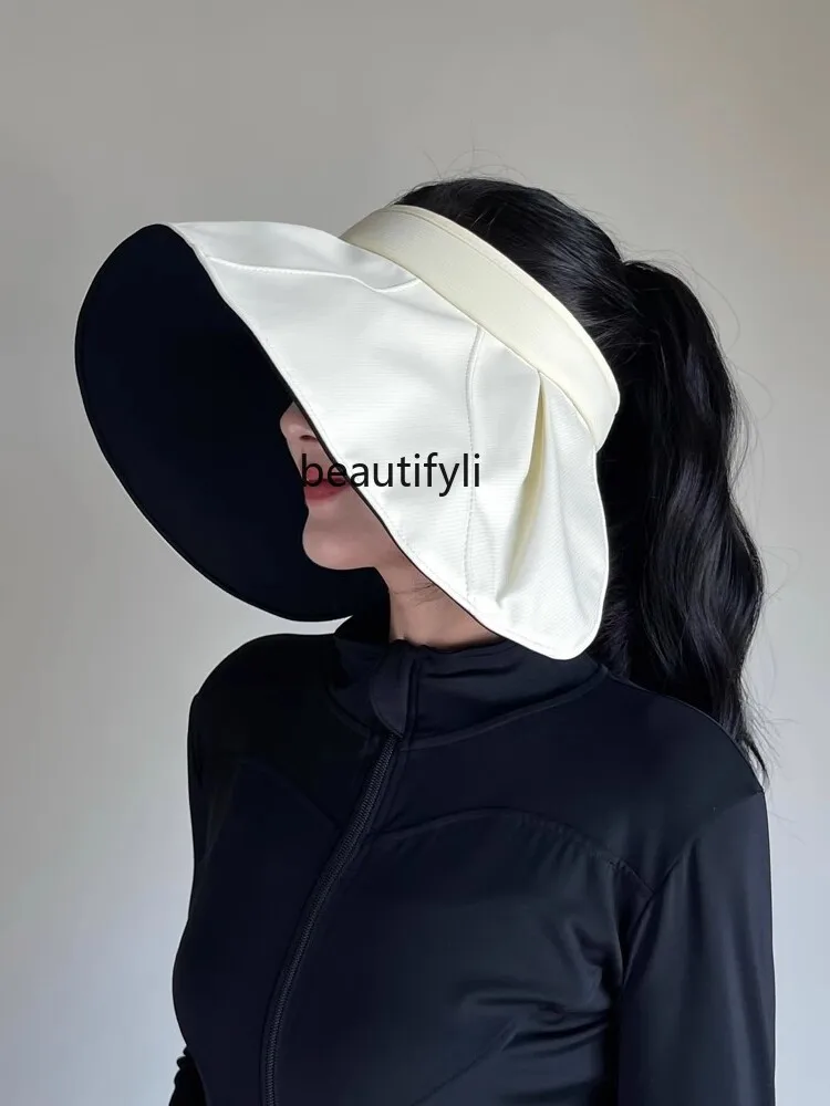 Egg Roll Hat Female Summer Vinyl Sun Protection Hat Foldable UV-Proof Breathable Cover Side Face Sunshade Air Top Hat