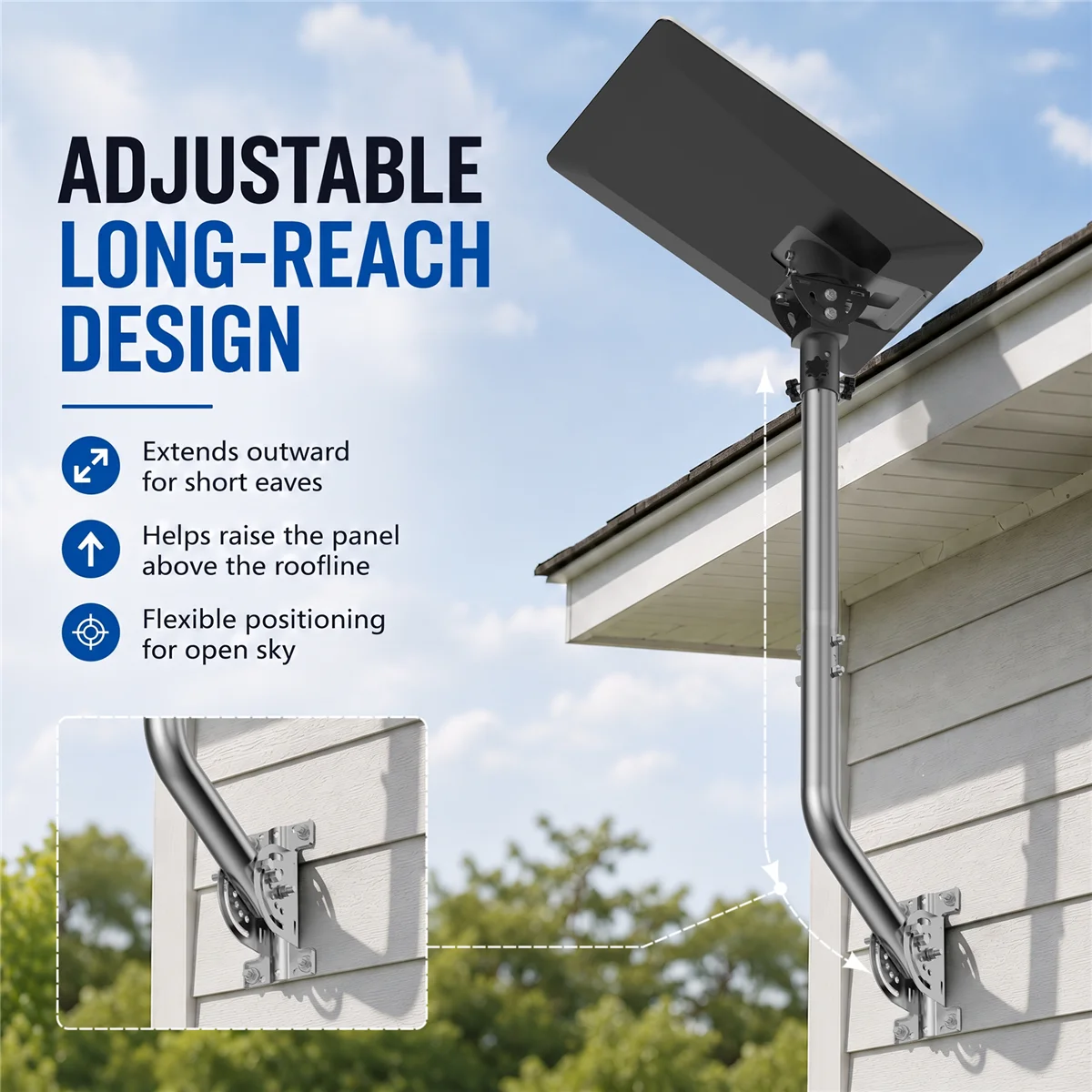 Starlink V5 Long Roof Mount,160° Adjustable Tilt,Wall Pole Mount Bracket,Heavy-Duty Metal Kit,for Starlink V5/Gen 5 Dish Install