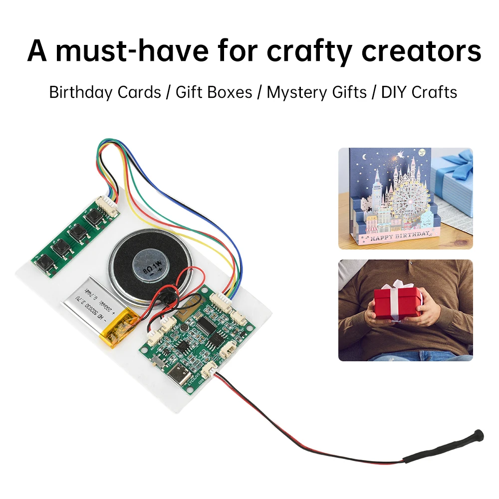 DIY Bluetooth Recording Module 3.7V Lithium Battery Record Module 8M Greeting Card TYPE-C  Button/Light/Magnetic Control Model