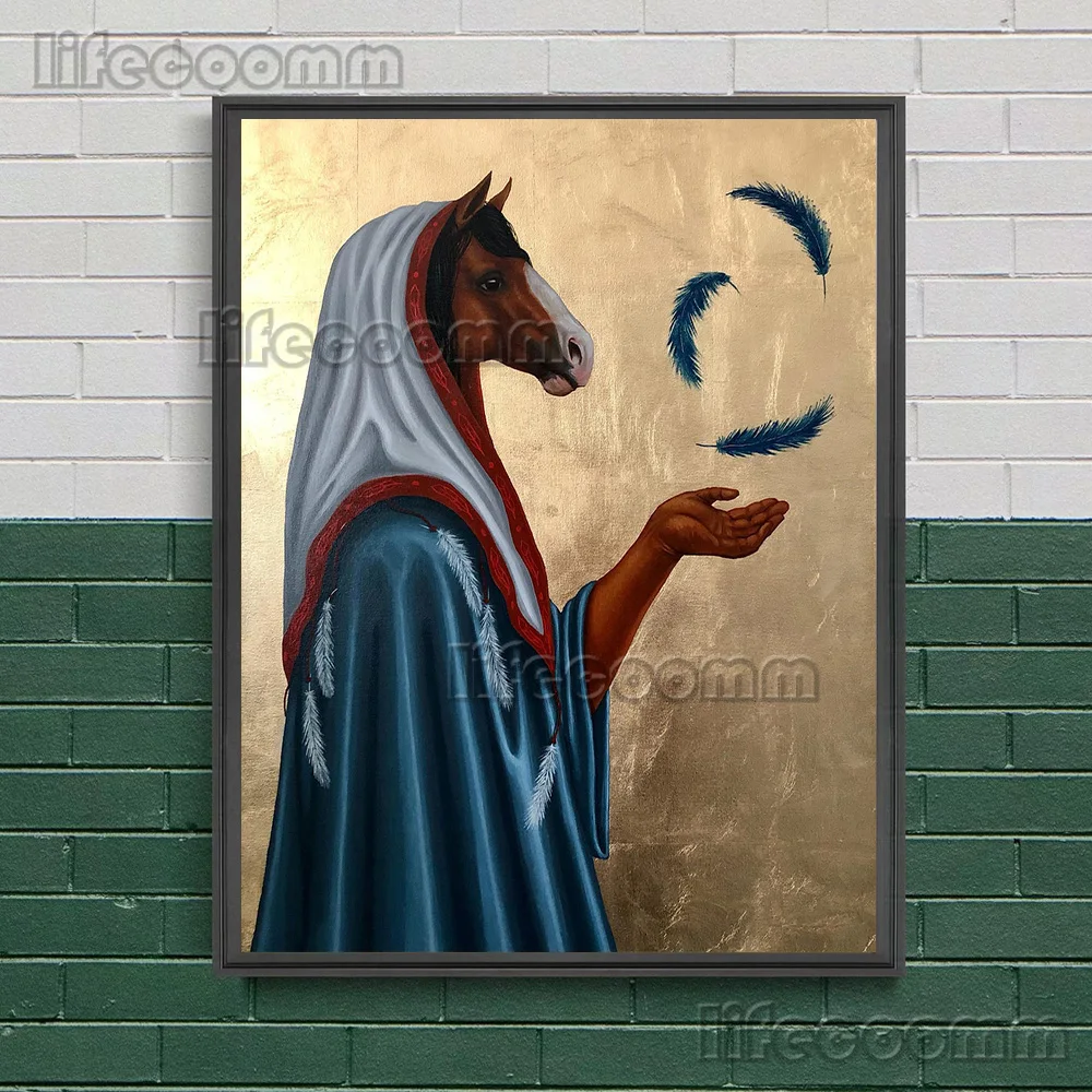 الخنزير، الأسماك، السحلية، السنجاب، البومة خمر الرسم على لوحات القماش الجدارية سريالية الخيال الحيوان صورة مجردة ملصق فني طباعة ديكور #4