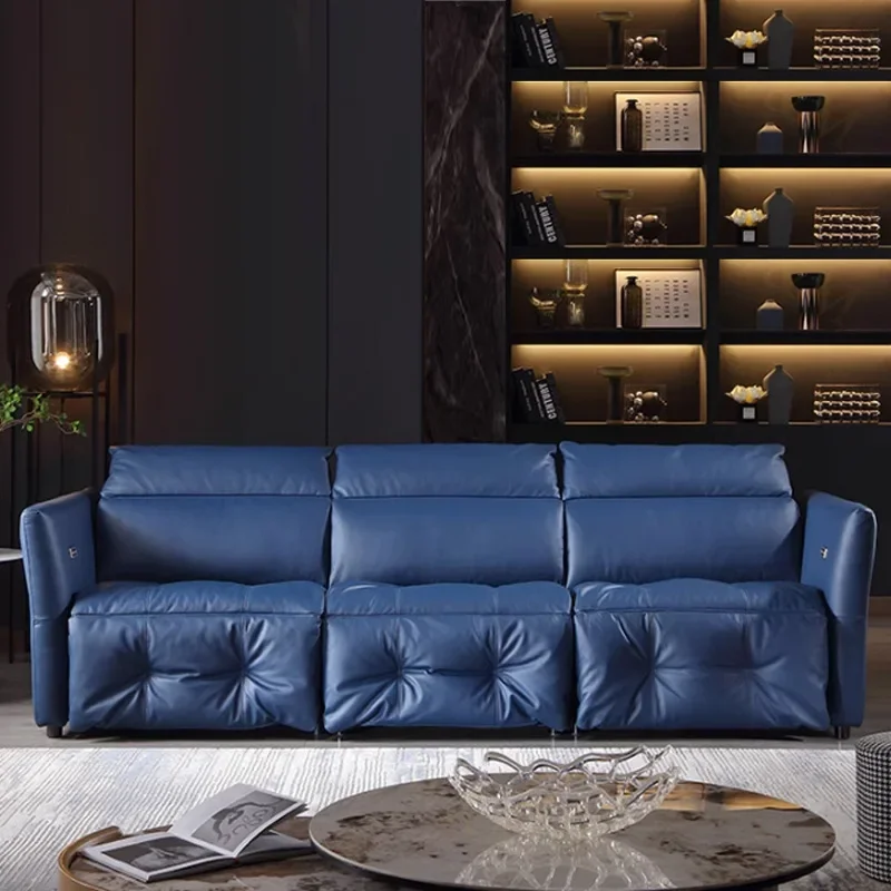 Italian minimalist living room leather electric function sofa new size apartment simple light luxury straight sofa