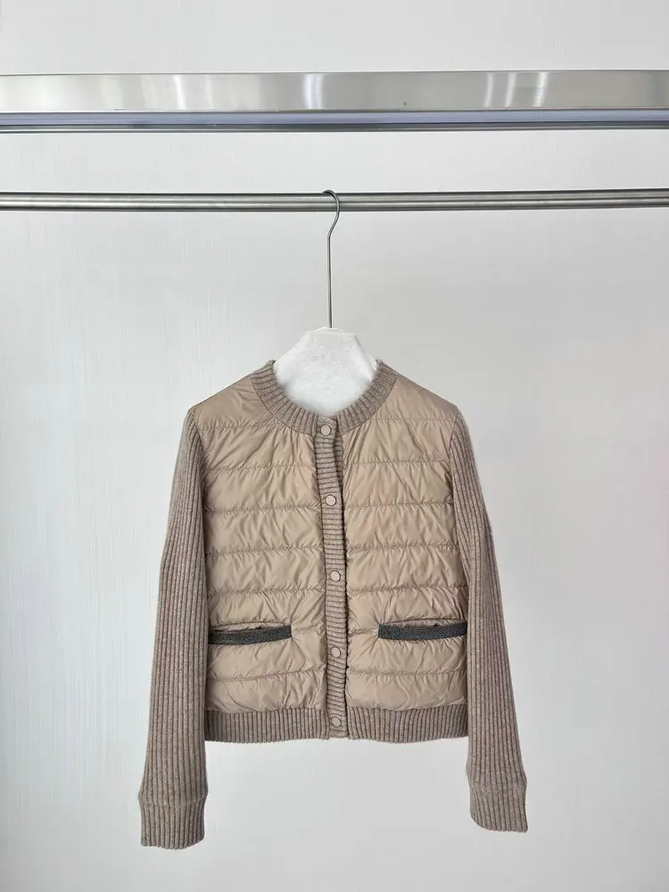 Invierno B * C chaqueta de plumón con cuentas de ganso para mujer abrigo de Cachemira de moda de manga larga con cuello redondo y una hilera de botones