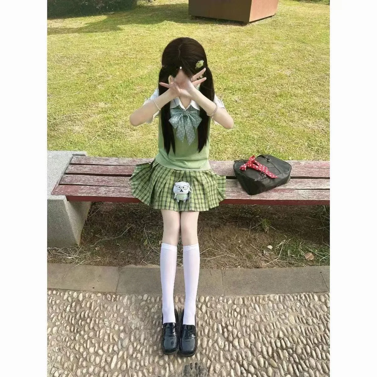 

plus Size Green Plaid Skirt Set Summer New Arrival Layering Shirt School Uniform Style Casual Fashion Women's Ensemble