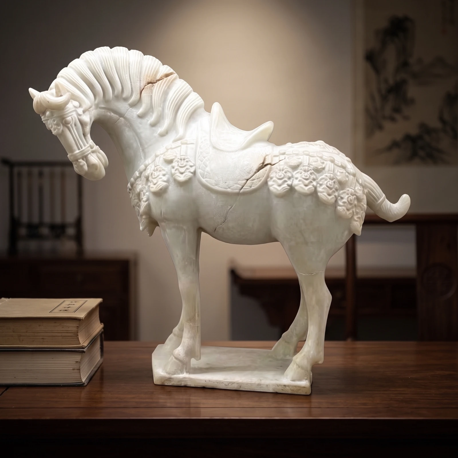 Horse Figurine Carved Horse Sculpture with Base Equestrian Figurine Elegant Artistic for Home Decorators, Living Room, Entryway