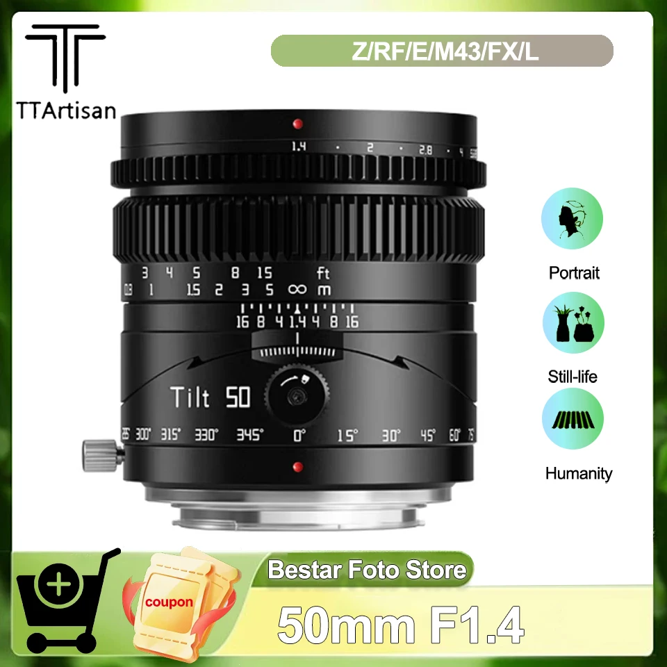 TTArtisan-lente de retrato MF de marco completo, 50mm de inclinación, f1.4, Compatible con Sony A7S, A7R, Panasonic S1, Sigma, FP, cámara sin espejo